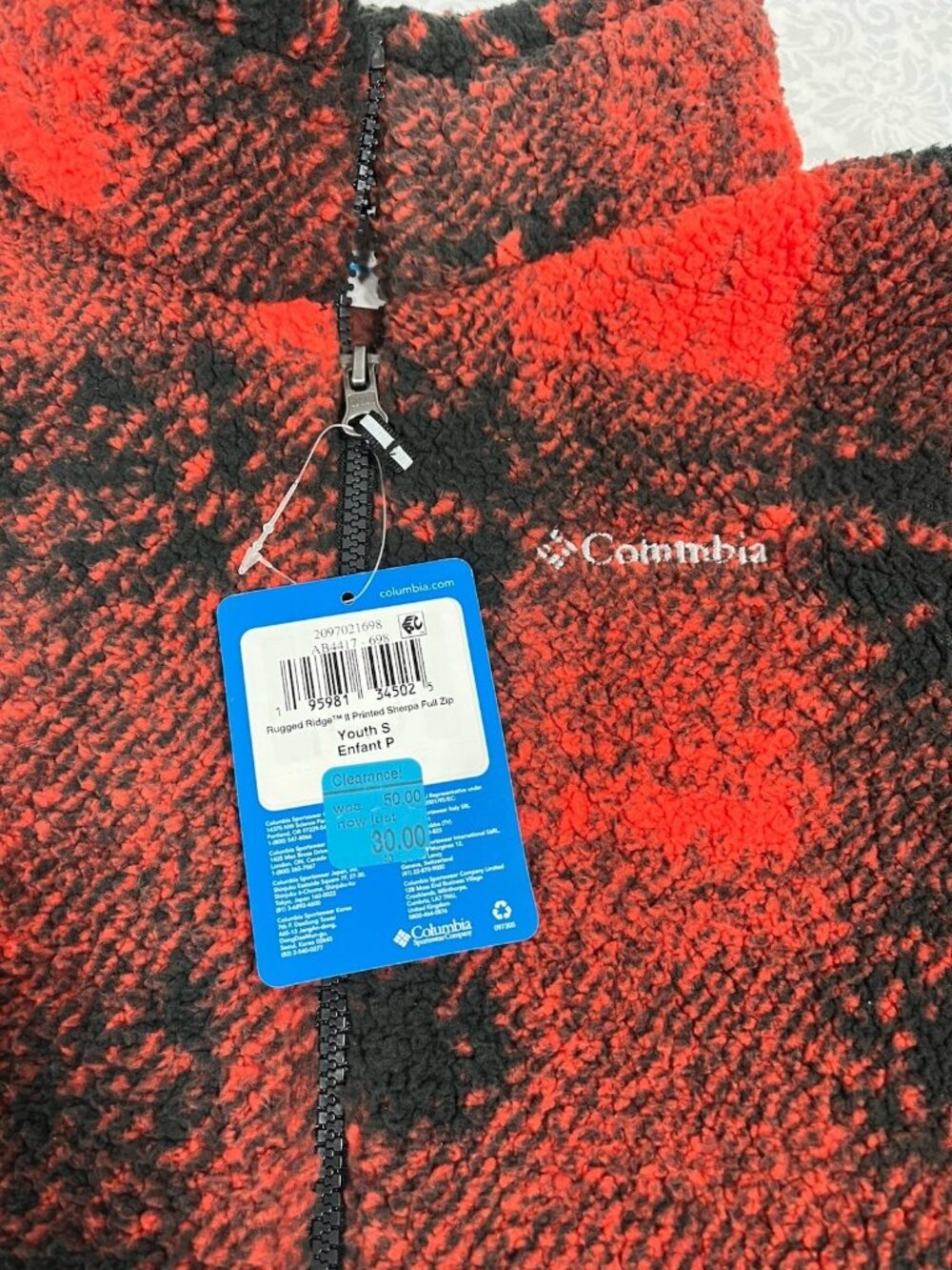 Columbia Youth Sherpa Fleece Jacket Red Black Full Zip NWT Size S Buffalo - Picture 3 of 11